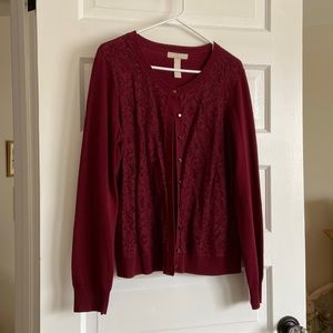 Banana Republic maroon with lace detailing cardigan